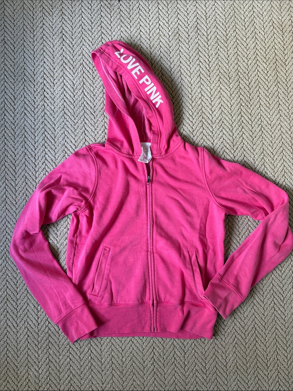 Vintage PINK Victoria's Secret Hot Pink Full-Zip Hoodie with LOVE PINK Hood
